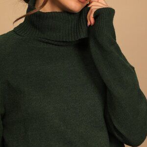 Lulus Amazing Memories Emerald Green Cowl Neck Sweater - Size M